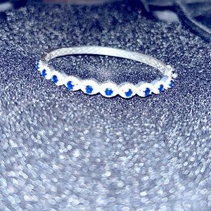 Sapphire and Diamond lab created silver plated bangle